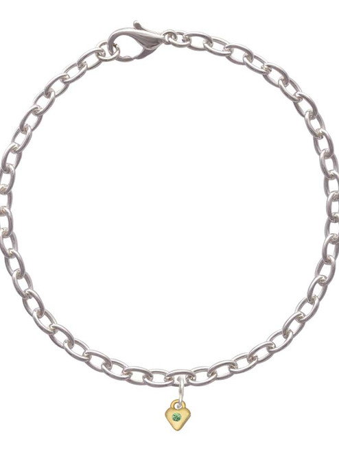 Mini August - Lime Green Crystal Gold Tone Heart Charm Bracelet