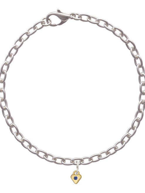 Mini September - Blue Crystal Gold Tone Heart Charm Bracelet