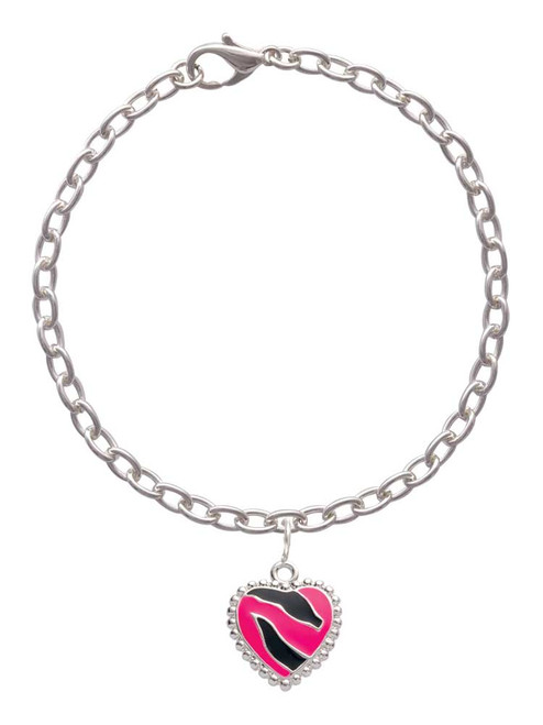 Hot Pink Zebra Print Heart Charm Bracelet
