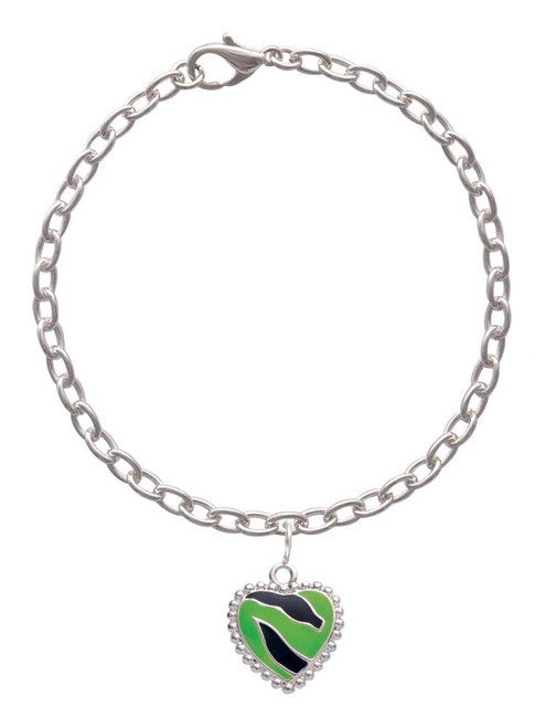 Lime Green Zebra Print Heart Charm Bracelet