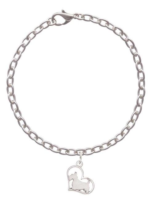 Scottie Dog Silhouette Heart Charm Bracelet