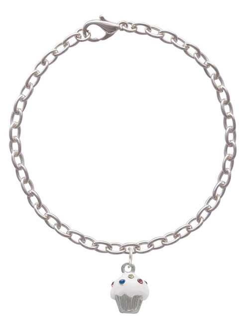 Small White Cupcake with Crystal Sprinkles Charm Bracelet