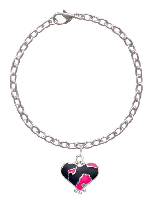 Hot Pink Large Cheetah Print Heart Charm Bracelet