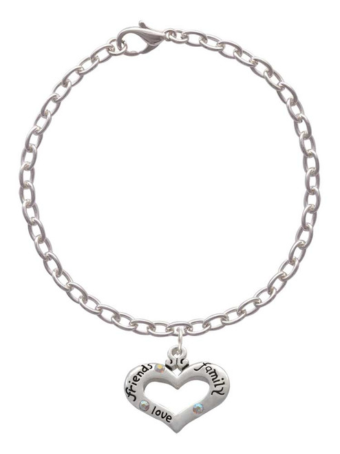 Heart with 3 AB Crystals - Friends Family Love Charm Bracelet