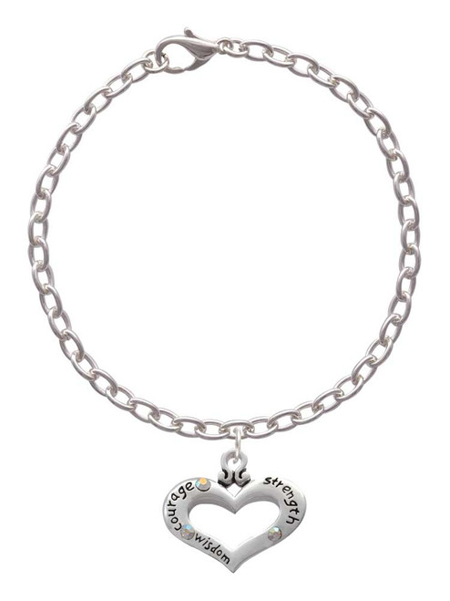 Heart with 3 AB Crystals - Courage Strength Wisdom Charm Bracelet