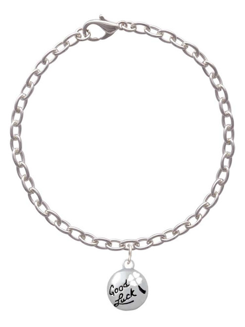 Good Luck Disc with Cutout Four Leaf Clover Charm Bracelet