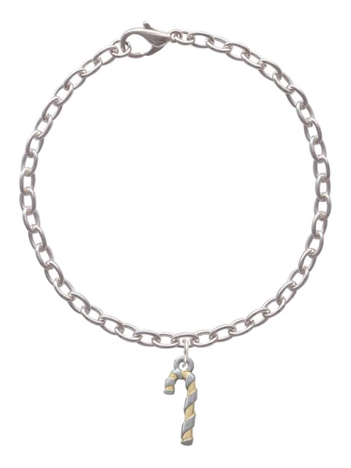 3-D and Gold Tone Candy Cane Charm Bracelet