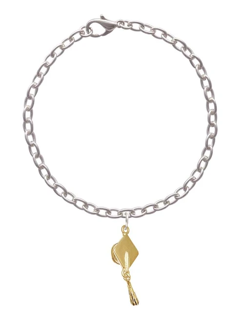 Gold Tone Graduation Hat Charm Bracelet