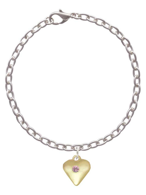 Large Light Pink Crystal Gold Tone Heart Charm Bracelet