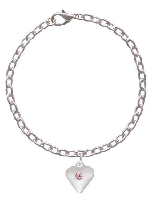 Large Light Pink Crystal Heart Charm Bracelet