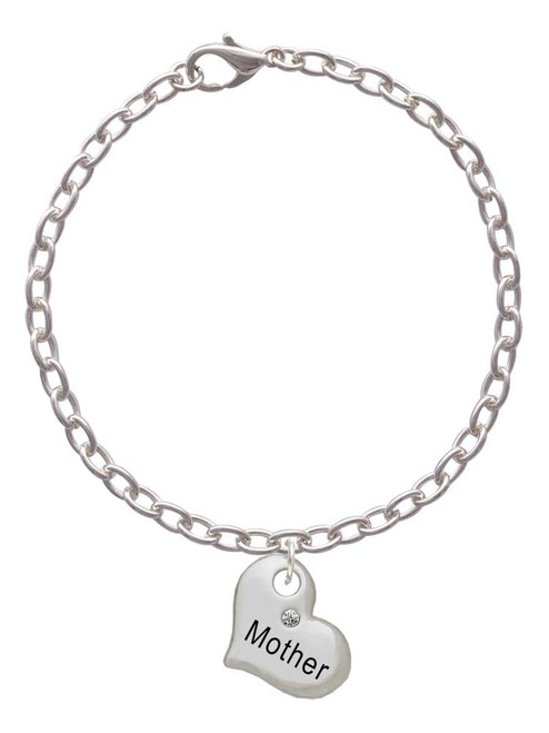 Large ''Mother'' Heart with Clear Crystal Charm Bracelet