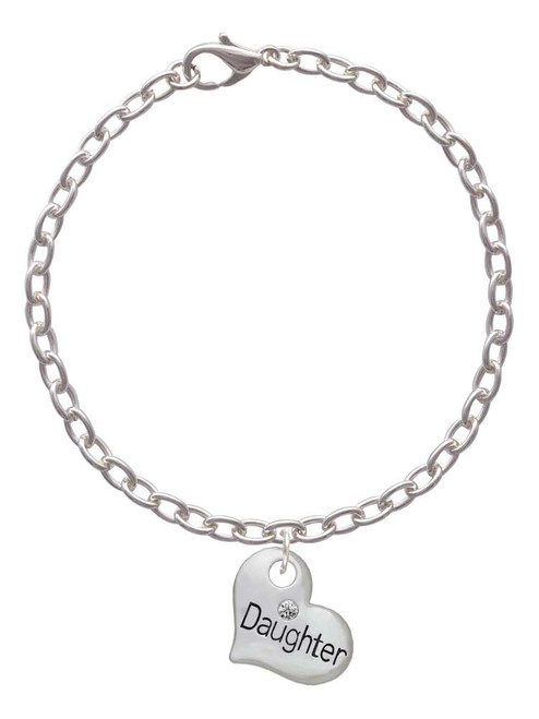 Large ''Daughter'' Heart with Clear Crystal Charm Bracelet