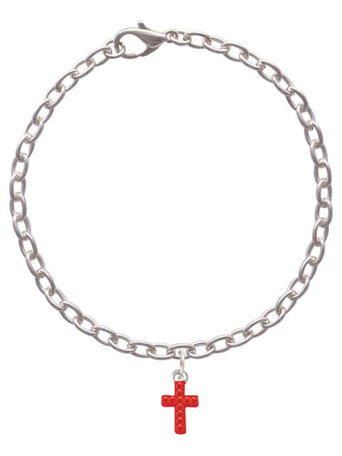 Small Red Crystal Cross Charm Bracelet