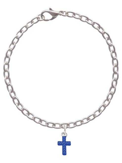 Small Blue Crystal Cross Charm Bracelet