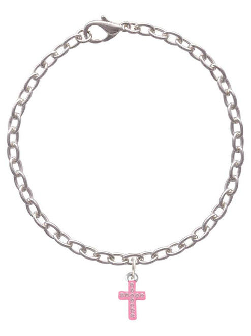 Small Pink Crystal Cross Charm Bracelet