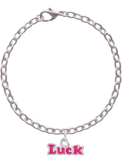 Hot Pink ''Luck'' with Heart Charm Bracelet