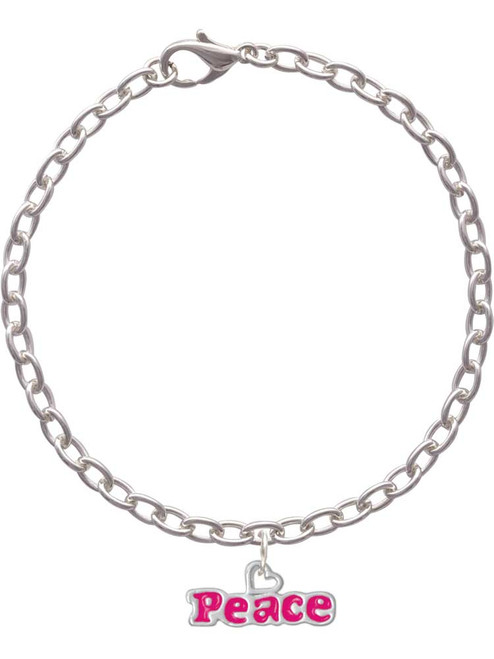 Hot Pink ''Peace'' with Heart Charm Bracelet