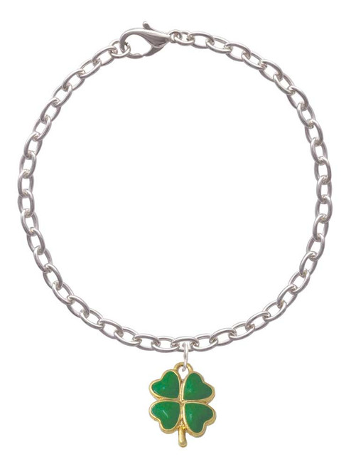 Opaque Green Lucky Four Leaf Clover Charm Bracelet