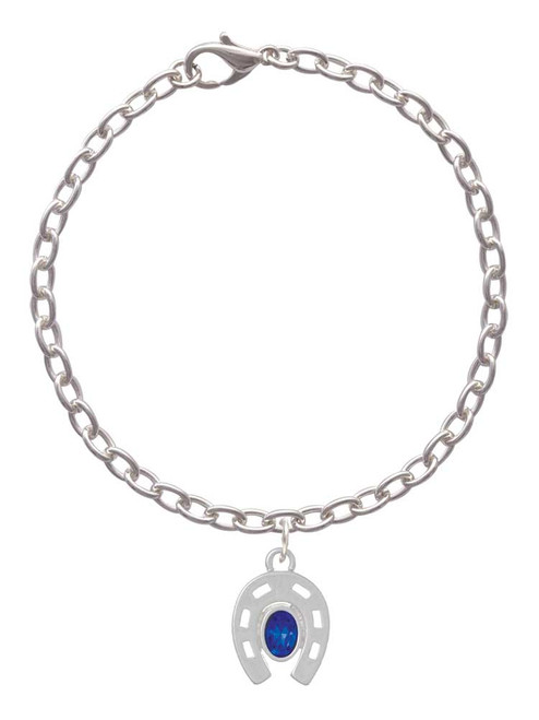 Horseshoe with Oval Blue Crystal Charm Bracelet