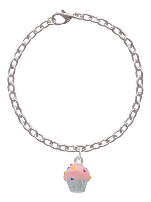3-D Pink Cupcake with Sprinkles Charm Bracelet
