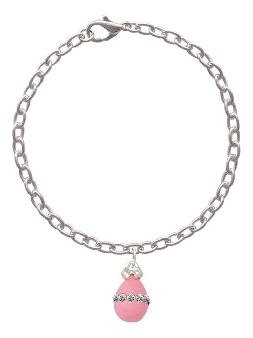 Pink Easter Egg with Clear Crystal Band Charm Bracelet