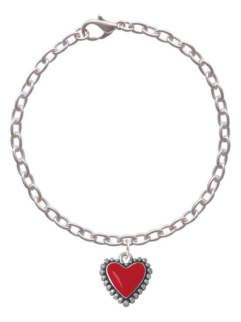 Red Heart with Beaded Border Charm Bracelet