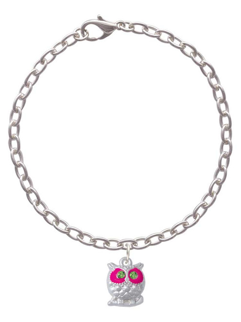 Owl with Hot Pink & Lime Green Crystal Eyes Charm Bracelet