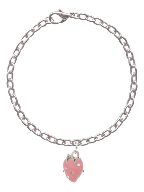 Large 3-D Pink Strawberry with Crystals Charm Bracelet