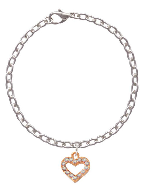 Rose Gold Tone AB Crystal Open Heart Charm Bracelet