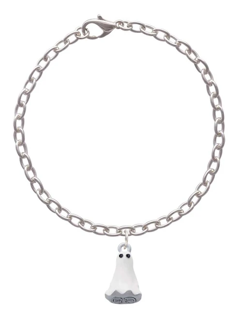 3-D White Ghost with Black Crystals Charm Bracelet