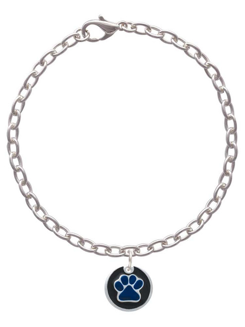 Royal Blue Paw on Black Disc Charm Bracelet