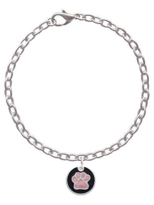 Pink Paw on Black Disc Charm Bracelet