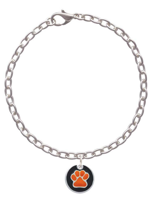 Orange Paw on Black Disc Charm Bracelet