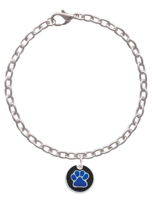 Navy Blue Paw on Black Disc Charm Bracelet