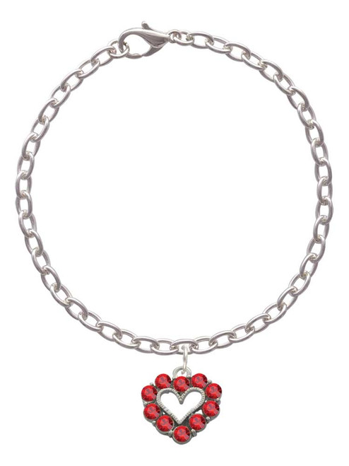 Open Heart with Red Crystal Border Charm Bracelet