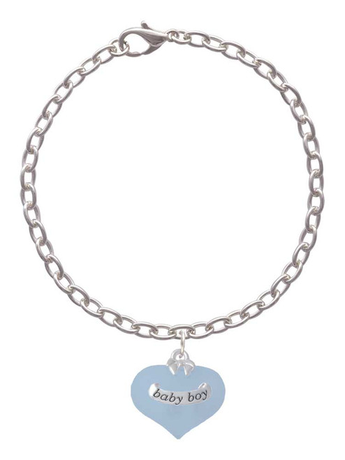 Baby Boy Blue Heart with Baby Feet Charm Bracelet