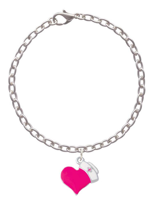 Hot Pink Heart with Nurse Hat Charm Bracelet