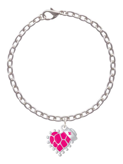Hot Pink Giraffe Print Heart with Nurse Hat Charm Bracelet