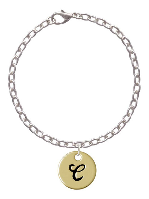 Large Gold Tone Disc Letter - C - 3/4'' Charm Bracelet