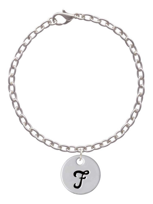 Large Script Letter - F - 3/4'' Disc - Charm Bracelet