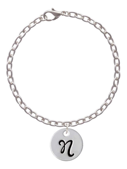 Large Script Letter - N - 3/4'' Disc - Charm Bracelet