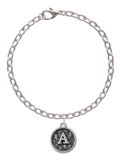 Antiqued Round Seal - Initial - A - Charm Bracelet