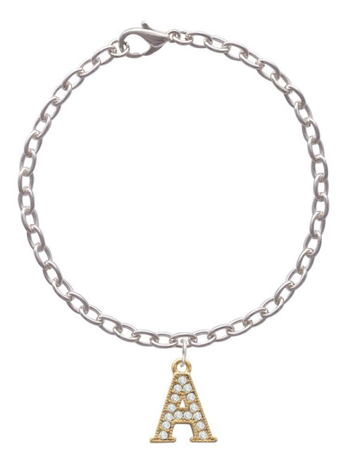 Crystal Gold Tone Initial - A - Beaded Border - Charm Bracelet