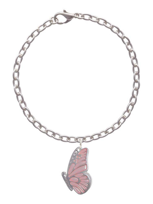 Large Translucent Pink Flying Butterfly Charm Bracelet