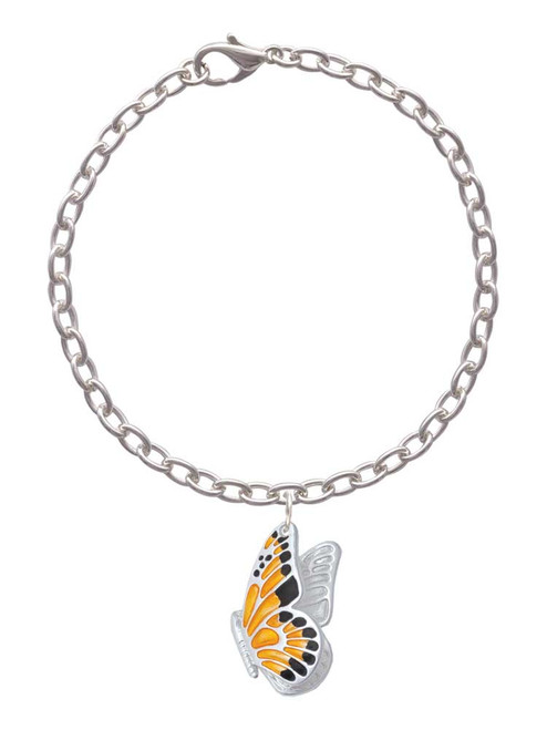Large Orange & Black Flying Butterfly Charm Bracelet
