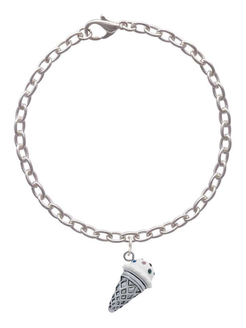 3-D Resin Vanilla Ice Cream Cone with Crystals Charm Bracelet