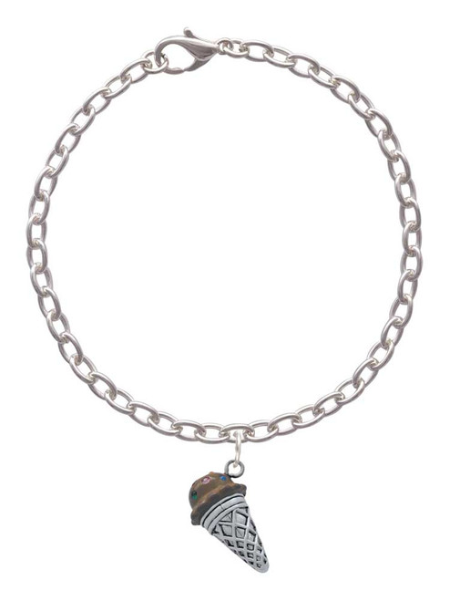 3-D Resin Chocolate Ice Cream Cone with Crystals Charm Bracelet