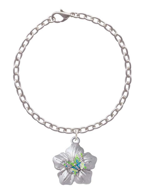 Lime Green & Hot Blue Butterfly on Large Flower Charm Bracelet