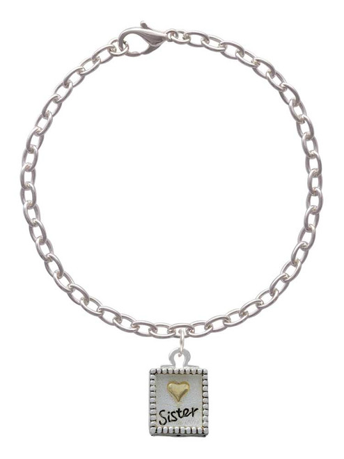 Shadow Box ''Sister'' with Gold Tone Heart Charm Bracelet