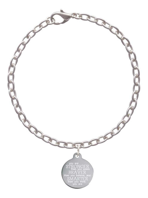 Stainless Steel Disc Stronger Braver Smarter Charm Bracelet